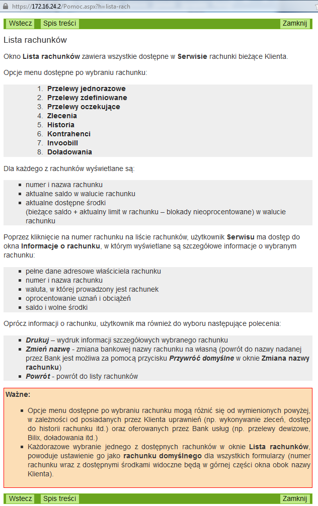 Jeśli Bank przygotował instrukcje obsługi w wersji elektronicznej i udostępnił je klientowi to w swoim serwisie masz aktywną zakładkę Pomoc, która po użyciu zawiera niezbędne informacje ułatwiające