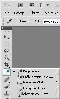 Narzędzia Kroplomierz umożliwia próbkowanie koloru z danego obszaru na obrazie w celu zmiany