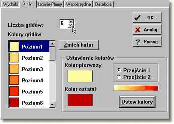 Menu główne 15 Aby zdefiniować liczbę gridów oraz kolory gradacji i plam przekroczeń 1.