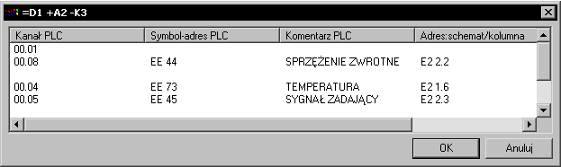 Wybór kanałów/podłączeń Standard: Jeżeli na schemacie zasadniczym istnieje symbol Master PLC (Etykieta), którego oznaczenie wybraliśmy dla wstawianego symbolu Slave/Kanał PLC (kanał we/wy) w SEE