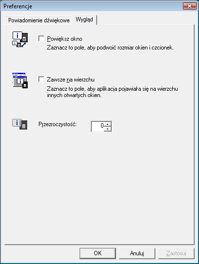 Zakładka Wygląd W zakładce Wygląd znajdują się następujące elementy. Powiększ okno Podwojenie rozmiaru okna programu Status Monitor.