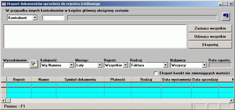 Eksport Rozdział 6 Eksport Funkcja ta umożliwia przeniesienie dokumentów z programu Rejestr sprzedaży do Systemu Finansowo-Księgowego gdzie mogą zostać zaksięgowane.