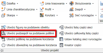 Podzespół utworzony z polilinii dodawany jest do zespołu narzędziem Dodaj do zespołu.