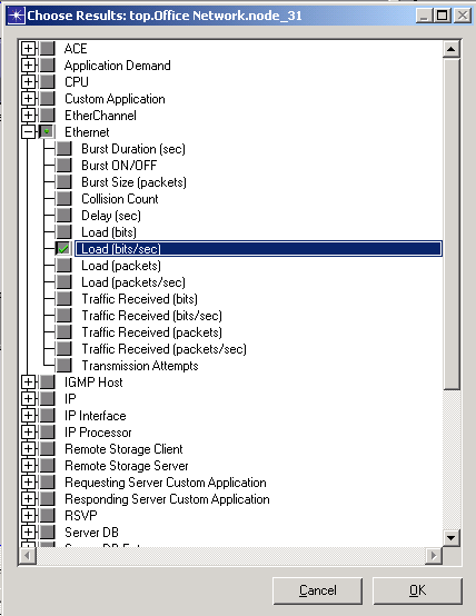 2 Kliknij Ethernet I wybierz Load (bits/sec) Statystyki globalne mogą być używane do gromadzenia informacji o sieci jako całości.