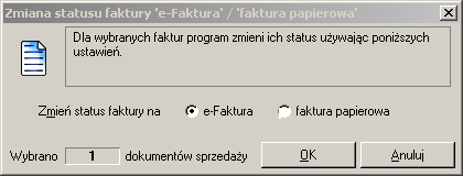 Forte Handel 13 / 18 Operacja grupowej zmiany statusu faktur W kartotece sprzedaży po wybraniu przycisku Operacje dostępna jest operacja grupowa umożliwiająca zmianę statusu wybranych z listy faktur