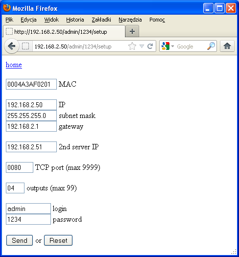 3.4 Zmiana ustawień sterownika. 3.4.1. Uruchom swoją przeglądarkę internetową i wprowadź adres: http://192.
