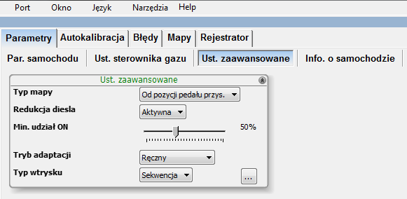 o Czujniki i elementy wykonawcze: Typ wtryskiwacza gaz.