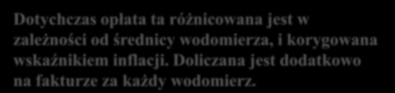 Dotychczas opłata ta różnicowana jest w zależności od średnicy wodomierza, i