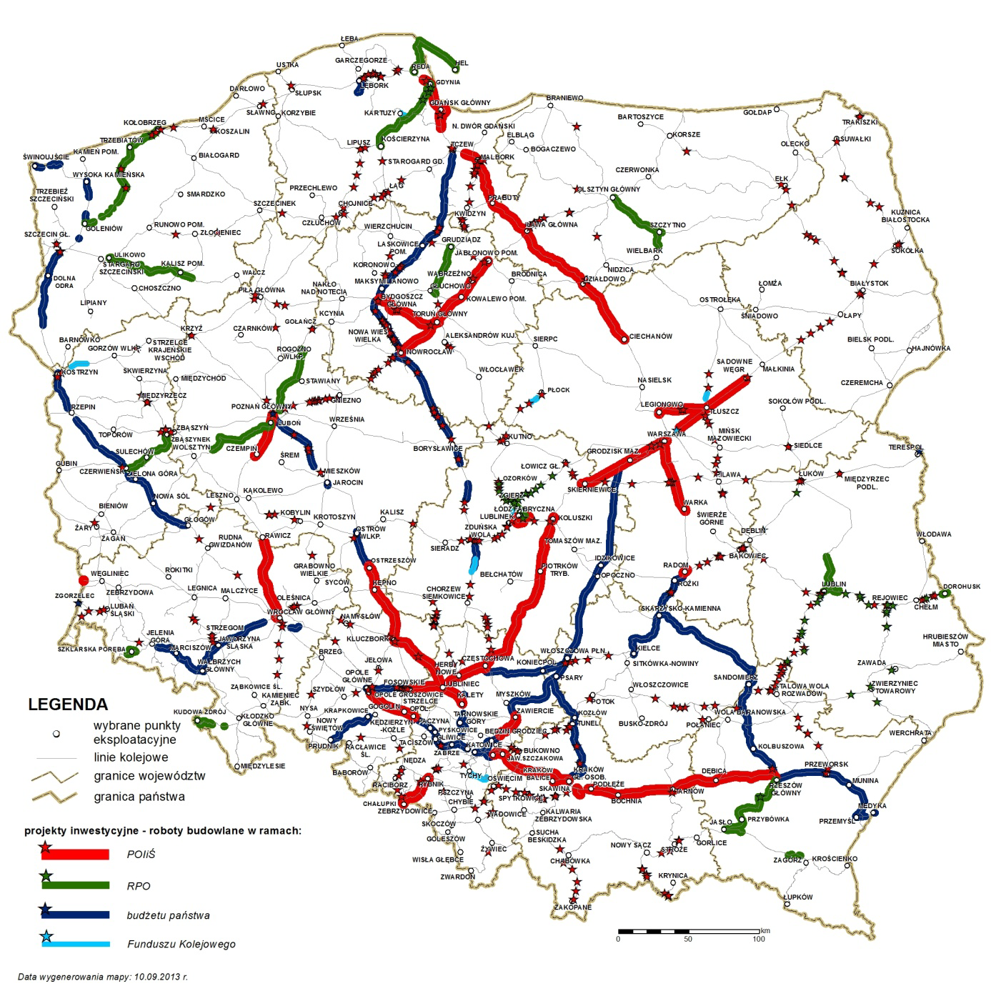 Rysunek 5 Inwestycje infrastrukturalne objęte WPIK (lata 2013 2015) Źródło: zestawienia tabelaryczne niniejszego programu; opracowanie mapy PKP Polskie Linie Kolejowe S.A. 10.