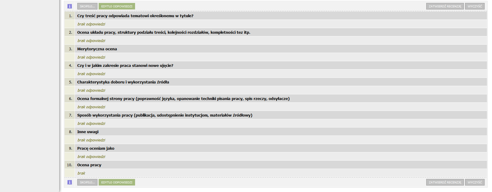 Na kolejnym ekranie wyświetli się Szkic recenzji.