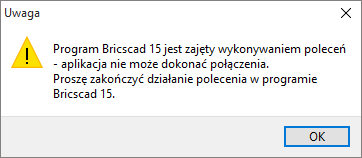 7.2.3 KOMUNIKACJA Z PROGRAMEM CAD Podczas pracy program komunikuje się z programem CAD. Problemy z komunikacją sygnalizowane są odpowiednimi komunikatami.