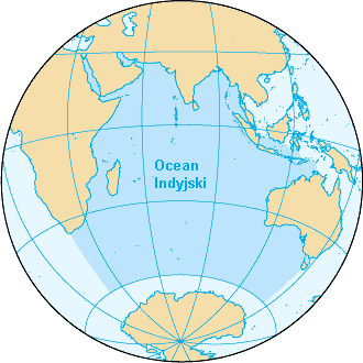 19 Najmłodszym z oceanów Ziemi jest Ocean Indyjski, tworzący pod względem wielkości trzeci zbiornik Wszechoceanu. Rys. 1.4. Ocean Indyjski Źródło: www.