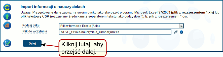 wybrać przygotowany plik z danymi o nauczycielach (rys. 3.60). Rysunek 3.60: Okno Import informacji o nauczycielach 7.