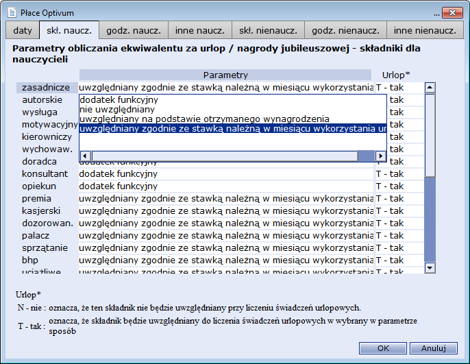 Płace Optivum. Jak ustalić wynagrodzenie nauczyciela za urlop wypoczynkowy? 2/7 Kliknij przycisk Dalej wyświetli się okno Parametry obliczania ekwiwalentu/ wynagrodzenia za urlop.