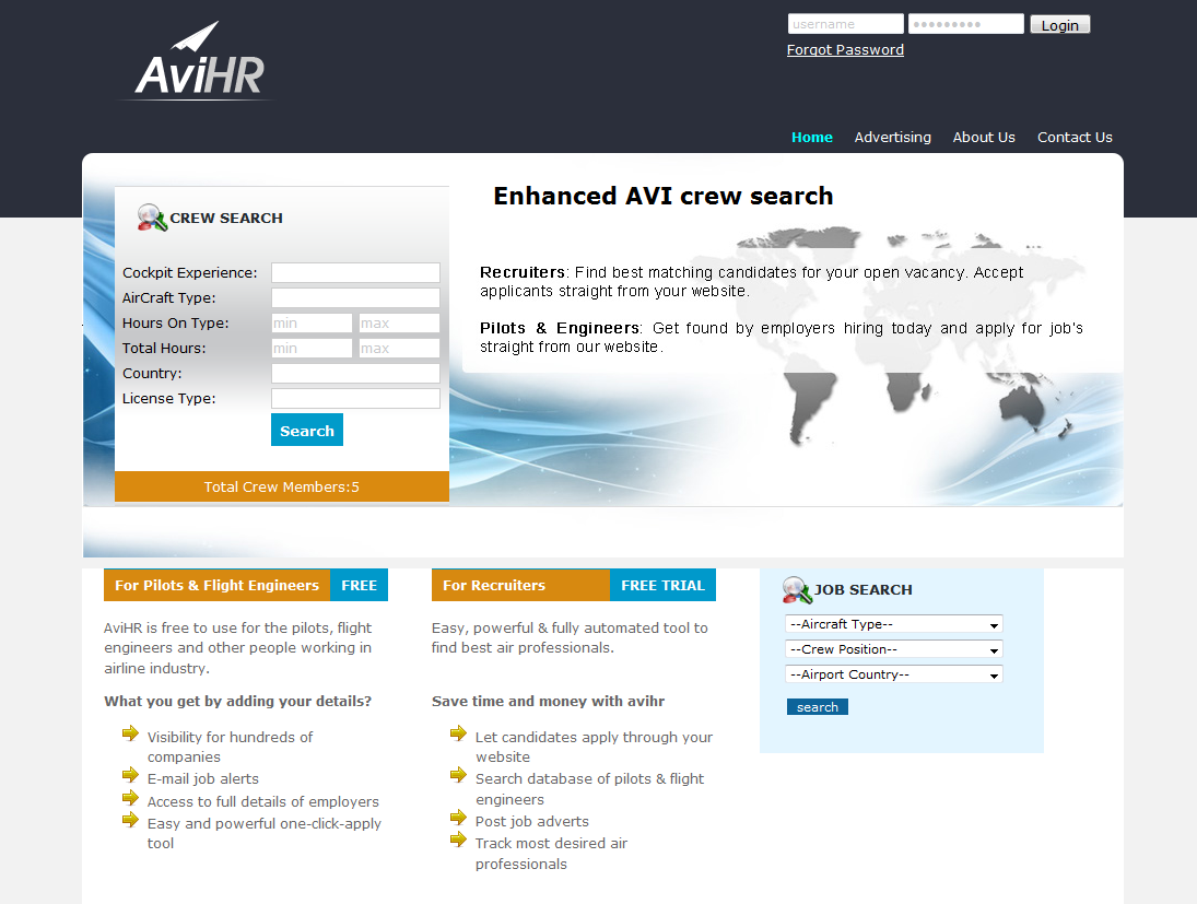 Dokument Informacyjny 54 Rysunek 5 Ekran w aplikacji AviHR do wyszukiwania załogi Źródło:, www.avihr.com 5.12.1.3. AviListing Aplikacja (dostępna na stronie www.avilistings.