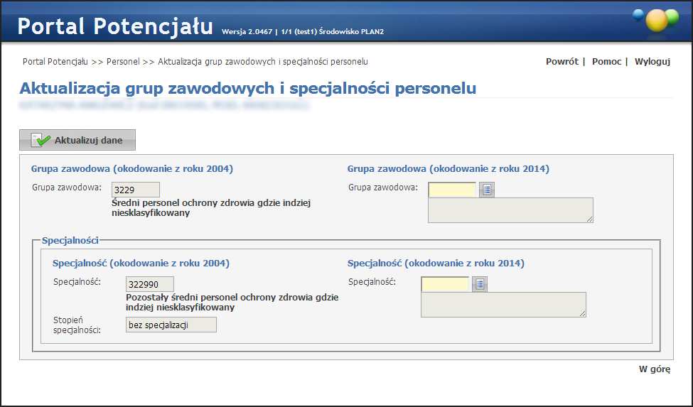 1. Zbiorczo - za pomocą przycisku Aktualizacja zaznaczonych po wcześniejszym wybraniu (zaznaczeniu) osób, dla których ma zostać przeprowadzona aktualizacja.