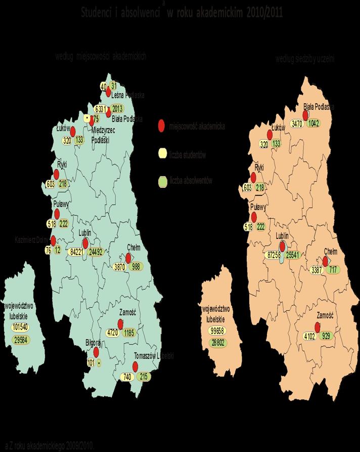 Szkoły wyższe w Lublinie według liczby studentów 7257 8763 10105 3476 2557 790 10795 26888 16627 Uniwersytet Marii Curie-Skłodowskiej Katolicki Uniwersytet Lubelski Jana Pawła II Uniwersytet