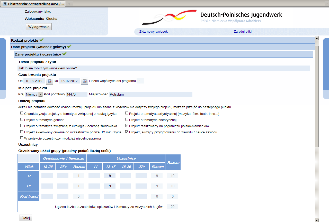 6) Proszę wypełnić odpowiednie pola