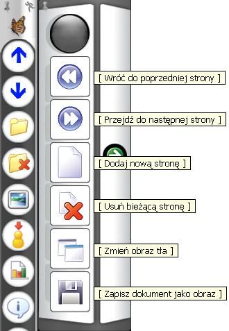 W pasku tym dostępne są następujące funkcje: przewijanie stron w przód i wstecz, dodawanie i usuwanie stron (w trybie tablicy),