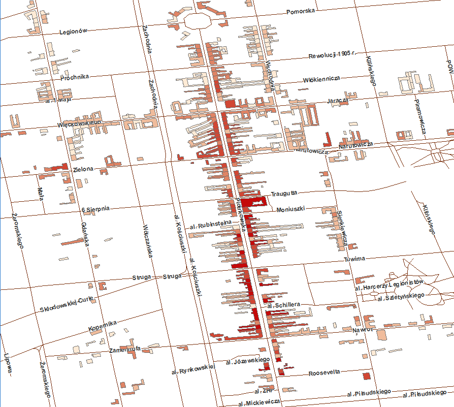 Strona43 Mapa Stawki czynszu przy badanych ulicach (w PLN/ m kw/ miesiąc) Legenda <15 PLN; 15,1 30 PLN; 30,1 50 PLN; 50,1 100 PLN, >100 PLN Źródło: UMŁ na podstawie danych DTZ uzyskanych w trakcie