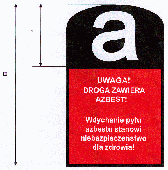 Program usuwania azbestu i wyrobów zawierających azbest z terenu Gminy Ropa - ZAŁĄCZNIK Nr 2 WZÓR OZNAKOWANIA Wzór oznakowania dróg utwardzonych odpadami zawierającymi azbest przed wejściem w życie