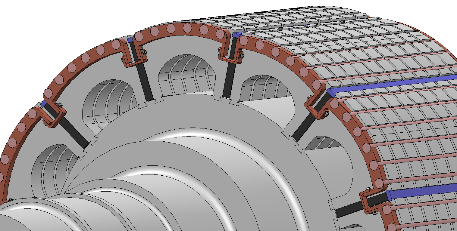 Zeszyty Problemowe Maszyny Elektryczne Nr 92/2011 191 Rys. 8. Wirnik silnika dużej mocy z magnesami trwałymi Rys 9. Tarcza łożyskowa strony napędowej silnika dużej mocy z magnesami trwałymi 3.