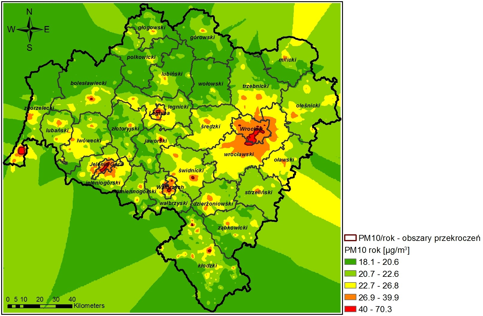 Ocena jakości powietrza na terenie województwa dolnośląskiego w 2013 roku Strona 37 Rysunek 10.