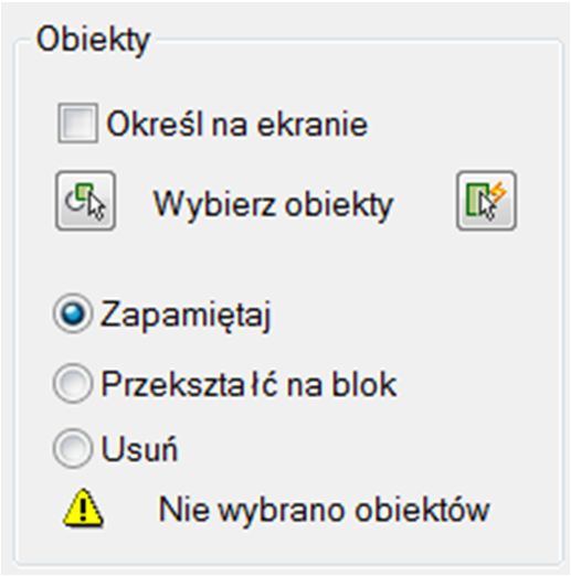 Aby dowolny blok mógł zostać zapisany w pamięci programu AutoCAD, należy spełnić dwa warunki: w polu Nazwa należy wpisać ciąg znaków, który będzie jednoznacznie określał nowo powstający blok, należy