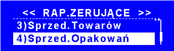 W poniższej tabeli przedstawiono procedurę wykonania raportu zerującego sprzedaż wybranych opakowań zwrotnych.