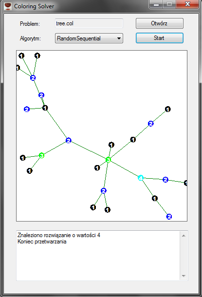 5.2. Wybrane algorytmy kolorowania 33 Rys. 5.1. Okno główne programu 5.2. Wybrane algorytmy kolorowania Dla potrzeb niniejszej pracy zaimplementowano następujące algorytmy kolorowania szkieletowego:
