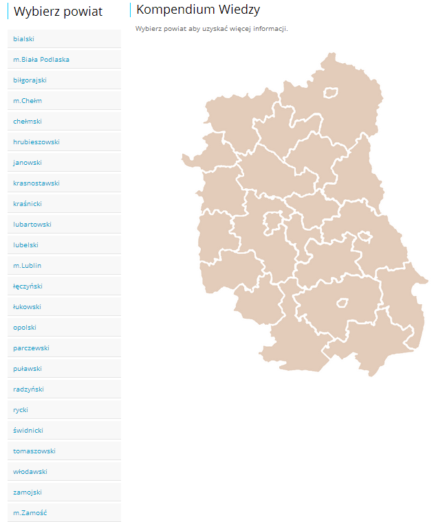 Kompendium Wiedzy informacje dotyczące rynku pracy w poszczególnych powiatach Podstrona będzie zawierać najważniejsze wyniki badań Lubelskiego