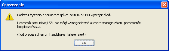 Rysunek 27: Błąd uwierzytelnienia przy próbie łączenia z witryną internetową UWAGA!
