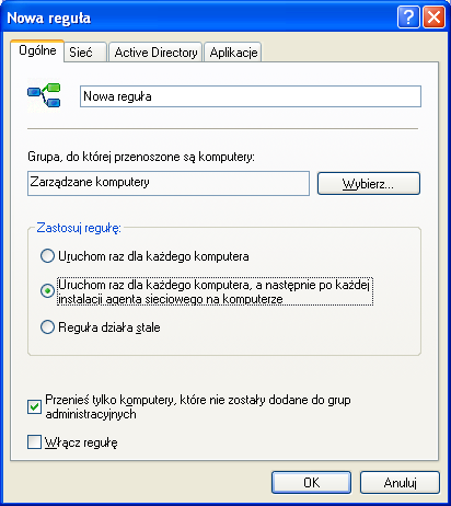 Komputer może być także dodany z poziomu okna głównego aplikacji Kaspersky Administration Kit poprzez przeniesienie go z foldera Nieprzypisane komputery do odpowiedniej grupy administracyjnej przy