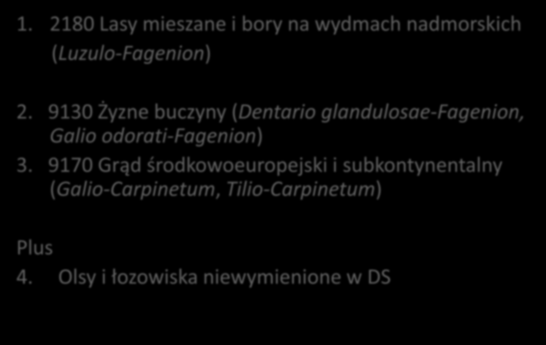 Siedliska przyrodnicze leśne planowane do monitoringu siedliska w III etapie w roku 2013 (III etap) 1. 2180 Lasy mieszane i bory na wydmach nadmorskich (Luzulo-Fagenion) 2.