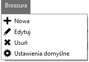 Przełącznik widoku dokumentów, znajdujący się w prawym górnym rogu ma wówczas postać:. Wszystkie dostępne tu funkcje, zostały pogrupowane w menu: Broszury (zob.