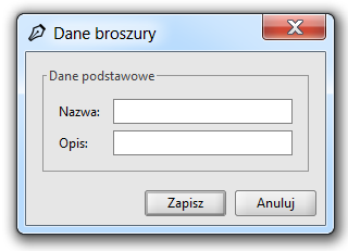 2.1 Nowa broszura Aby utworzyć nową broszurę, należy wykorzystać funkcję Nowa broszura wybierając: Menu Broszura ikonę Funkcja ta: pozwala na utworzenie nowej broszury, wyświetla ekran jak na rysunku