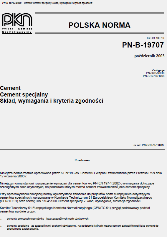 Cement wg. PN-EN 197-1 162 rodzaje!