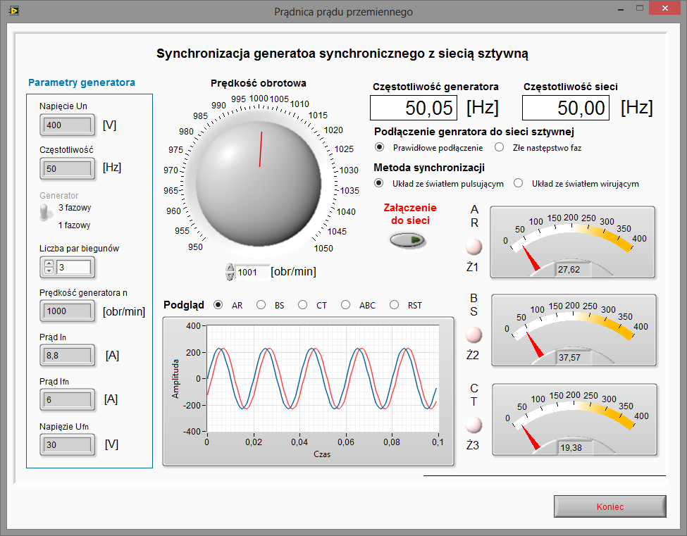 Synchronizacja generatora z siecią sztywną.