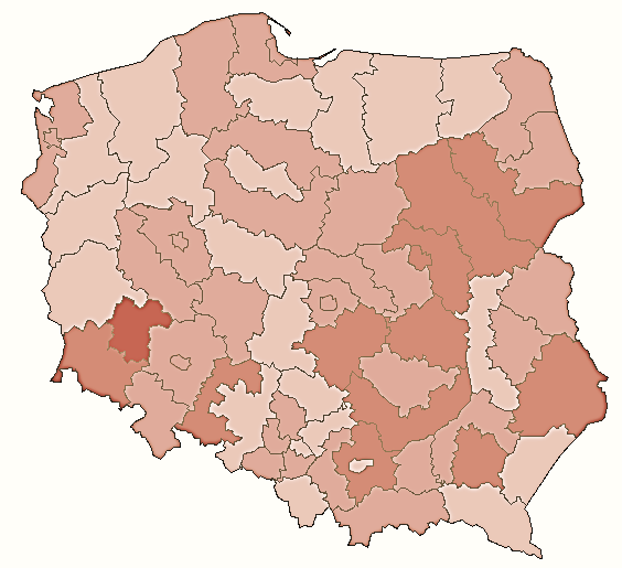 BADANIA Rozkład przestrzenny produktywności w polskich regionach (NUTS-3) Mapa 1.