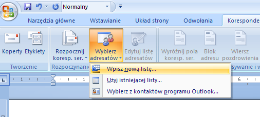 Tworząc list (dokument seryjny) wybieramy opcję List.