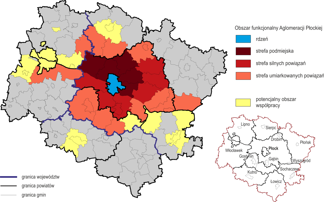 planowanych działaniach strategii zrównoważonego rozwoju transportu. Wzrost powiązań z tymi gminami może stać się podstawą do nawiązania przez Aglomerację Płocką współpracy z sąsiednimi powiatami.