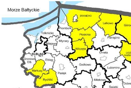 najlepszych kompleksów przydatności rolniczej (pszenny dobry i żytni bardzo dobry), wartość wskaźnika rolniczej przestrzeni produkcyjnej wynoszący 75 pkt. i więcej dla gmin.