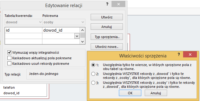 1) jeden-do-jednego Połączenia najłatwiej jest dokonać poprzez przytrzymanie lewego przycisku nad pierwszym polem i przeciągnięcie kursora nad drugie pole, z którym chcemy dokonać połączenia.