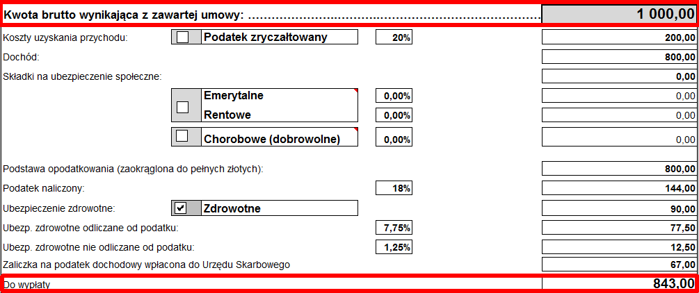 W przypadku wypłaty wynagrodzenia do kwoty 200 zł należy zaznaczyć na rachunku PODATEK ZRYCZAŁTOWANY. 3.1.