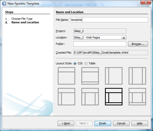 Nadać nazwe pliku template w polu File Name katalogu domyślnym