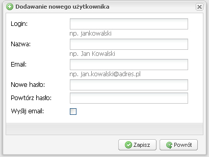 Informacje widoczne w oknie Użytkownicy to: Nazwa, Login, Email, Czas sesji i Ostatnia wizyta. Wystąpienie ikony informuje o tym, że dany użytkownik posiada uprawnienia administratora.