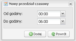 Rys. 25. Widok okna Godziny wyłączonych monitorów 3. Dodajemy przedział czasowy klikając. Zostaje otwarte okno Nowy przedział czasowy (Rys. 26). Rys. 26. Widok okna Nowy przedział czasowy 4.