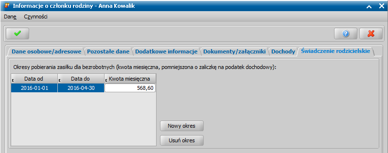 Data skrócenia świadczenia/śmierci matki/porzucenia dziecka, w polu tym należy wprowadzić datę od której nastąpiło skrócenie świadczenia, śmierci matki, porzucenia dziecka.