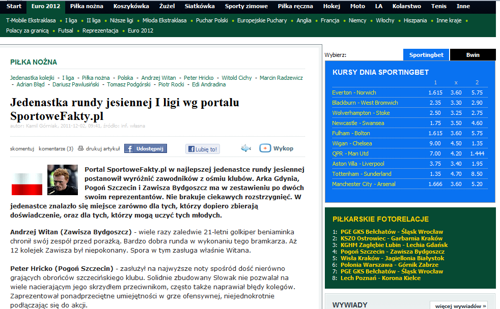 html Andrzej Witan w 11 rundy jesiennej 2011/2012 portalu SportoweFakty.pl 02.12.2011 Źródło: SportoweFakty.