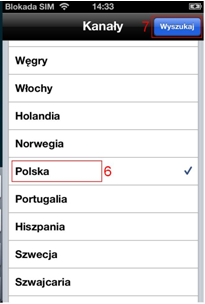 Należy wybrać kraj, dla którego przeprowadzone zostanie skanowanie kanałów (domyślnie jest to Polska [6]).